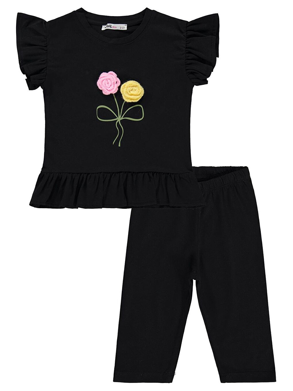 Girls Kolu Fırfırlı 2-5 Yaş Takım - Siyah-2
