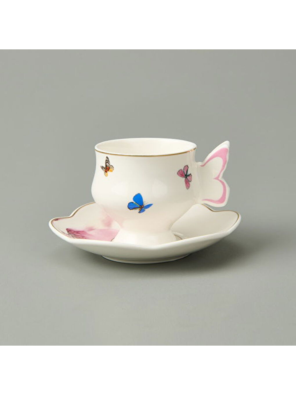 Kitchen 12 Parça Kelebek Desenli Kahve Fincan Seti - Bej-1