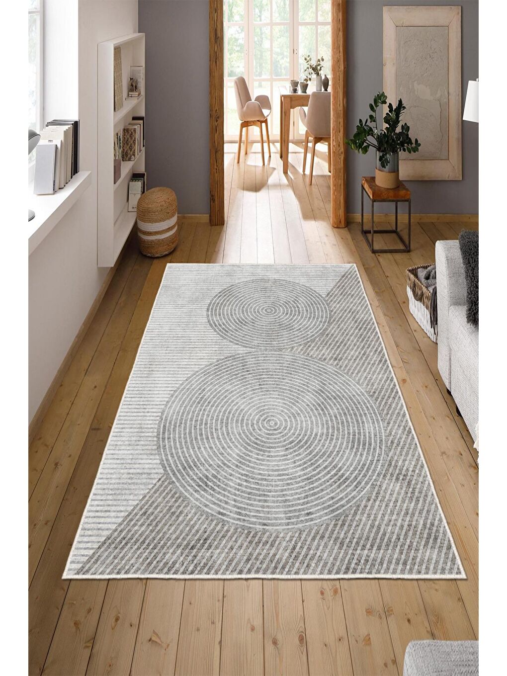 Gri Özel Tasarım, Kaymaz Taban, İnce, Yıkanabilir, Modern Halı WOOKECE1447 120x180-1