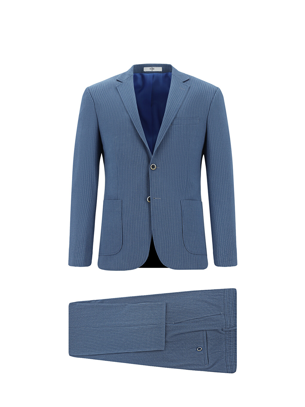 İndigo Super Slim Fit Ekstra Dar Kesim Çizgili Beli Lastikli İpli Gofre Takım Elbise-7