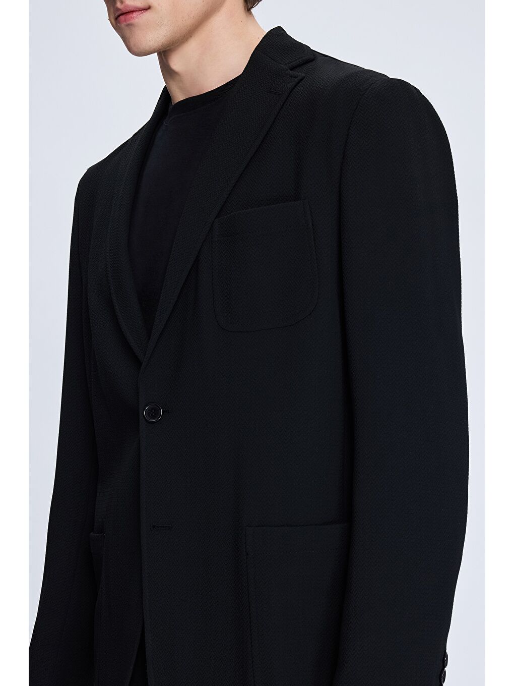 Siyah Comfort Fit Balıksırtı Mono Yaka Casual Takım Elbise-2