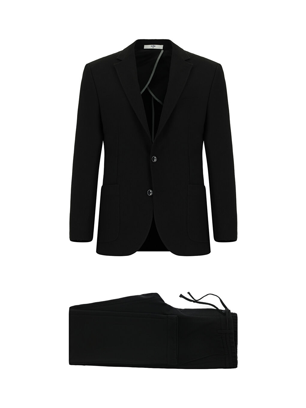 Siyah Slim Fit Dar Kesim Çizgili Beli Lastikli İpli Takım Elbise