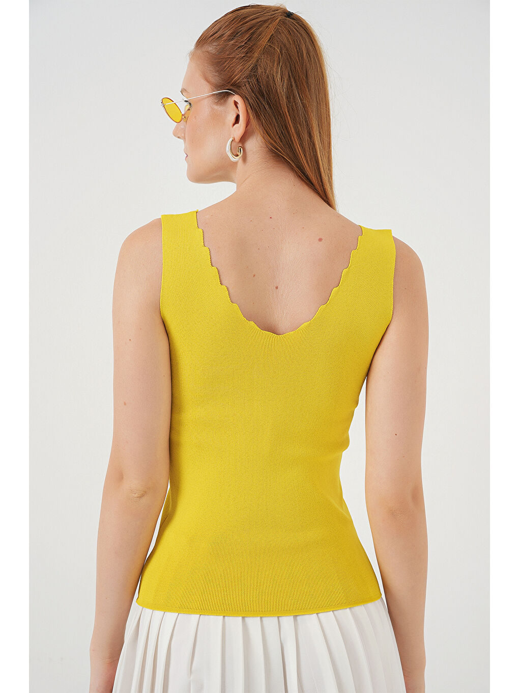 Kadın Zikzaklı V Yaka Bluz 15930 - Sarı-5