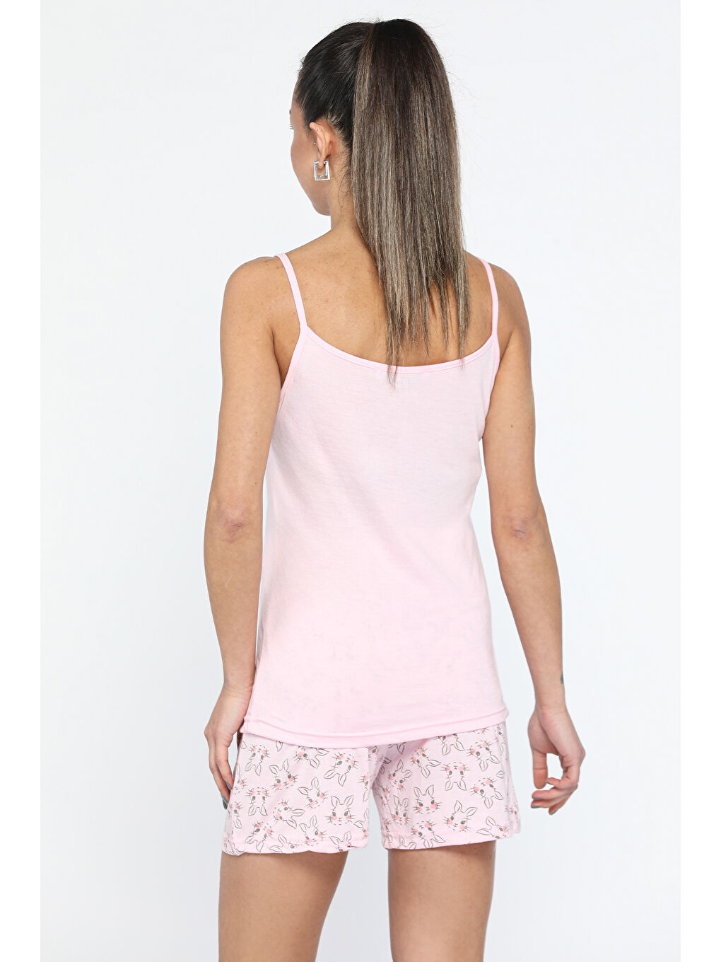 GÜLSELİ Pembe Baskılı İp Askılı Pijama Takımı - 3