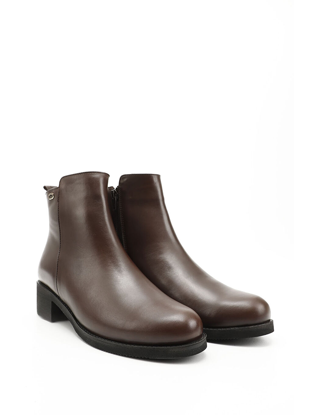 Kahverengi Kadın ORTA KAHVERENGİ Fermuarlı Kalın Topuklu Hakiki Deri Bot-1