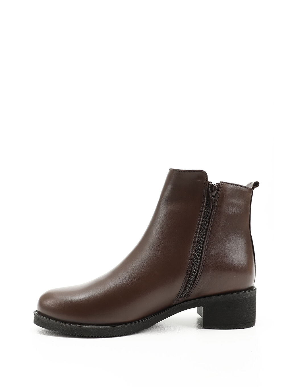 Kahverengi Kadın ORTA KAHVERENGİ Fermuarlı Kalın Topuklu Hakiki Deri Bot-2