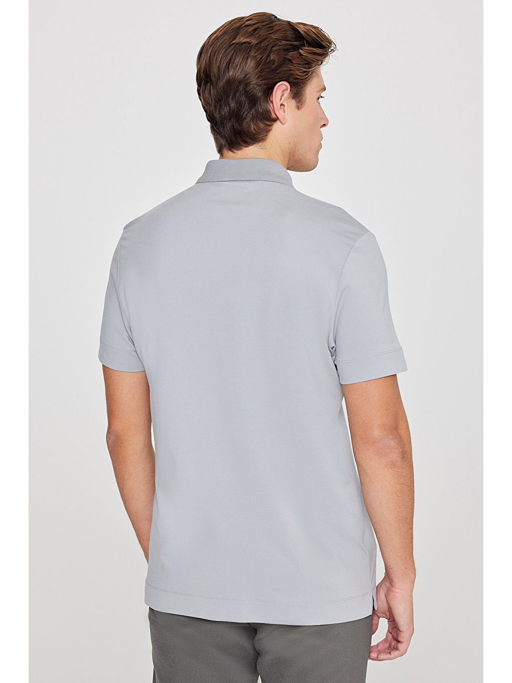 Erkek Açık Gri Standart Fit Normal Kesim Polo Yaka Esnek Tişört-4