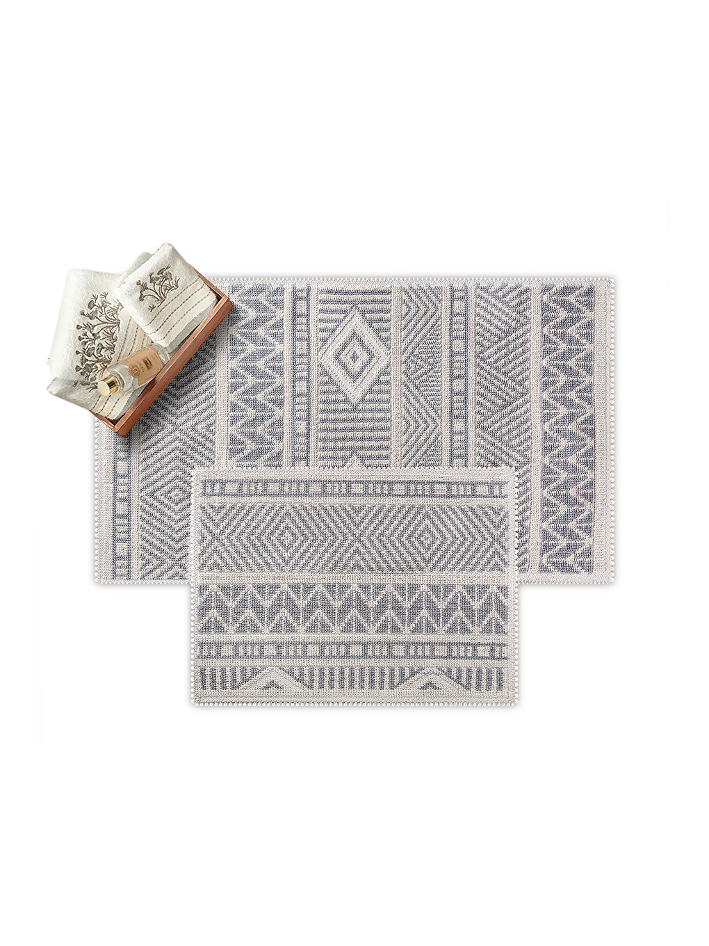 Marina Doğal Pamuklu 2'li Banyo Paspas Seti 60x100+50x60 Cm - Gri-2