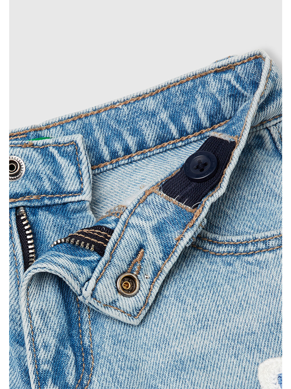 Mavi Kız Çocuk Denim Makrome Çiçek Aplikeli Logo İşlemeli Regular Fit Şort-2