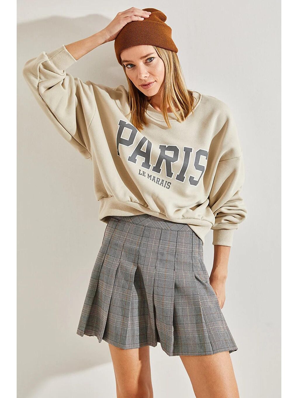 SHADE Krem Kadın Paris Baskılı Sweatshirt