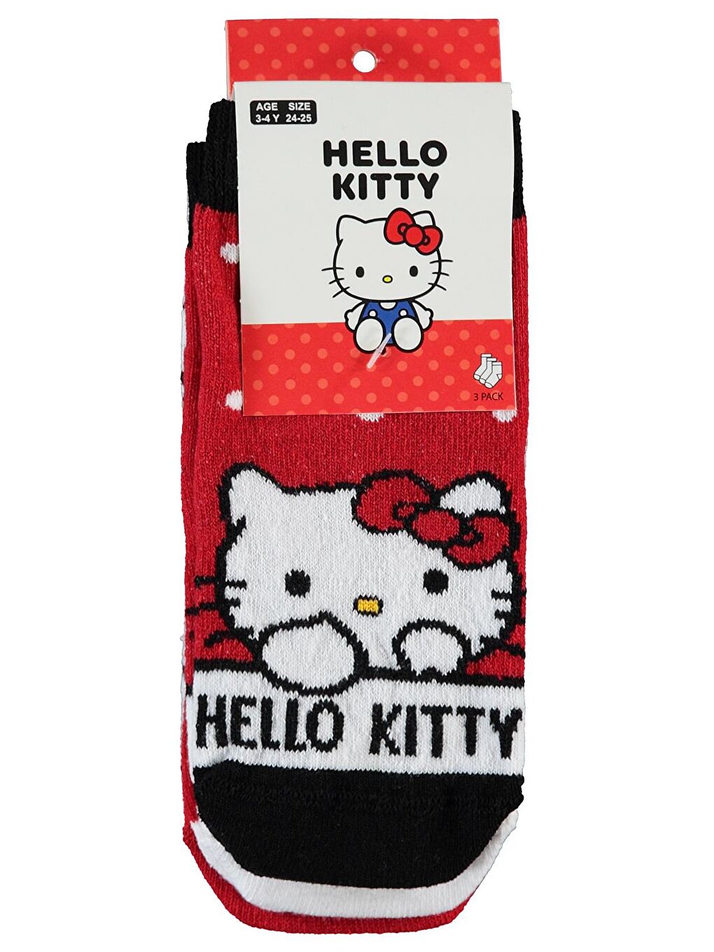 Civil Kırmızı Hello Kitty Kız Çocuk 3'lü Soket Çorap Kırmızı - 3