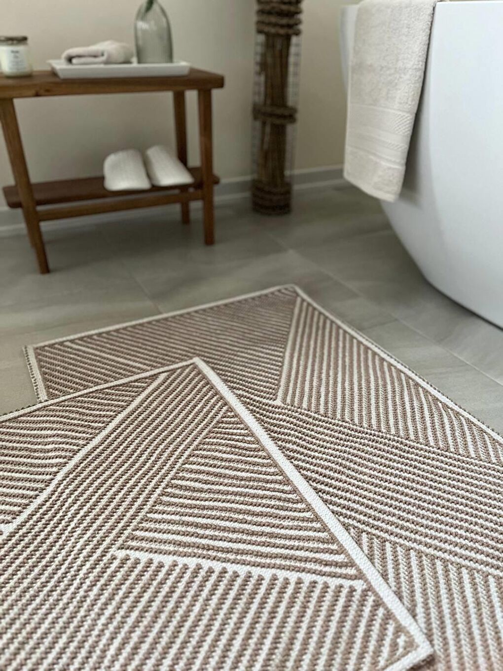 Moana Doğal Pamuklu 2'li Banyo Paspas Seti 60x100+50X60 Cm - Bej-1