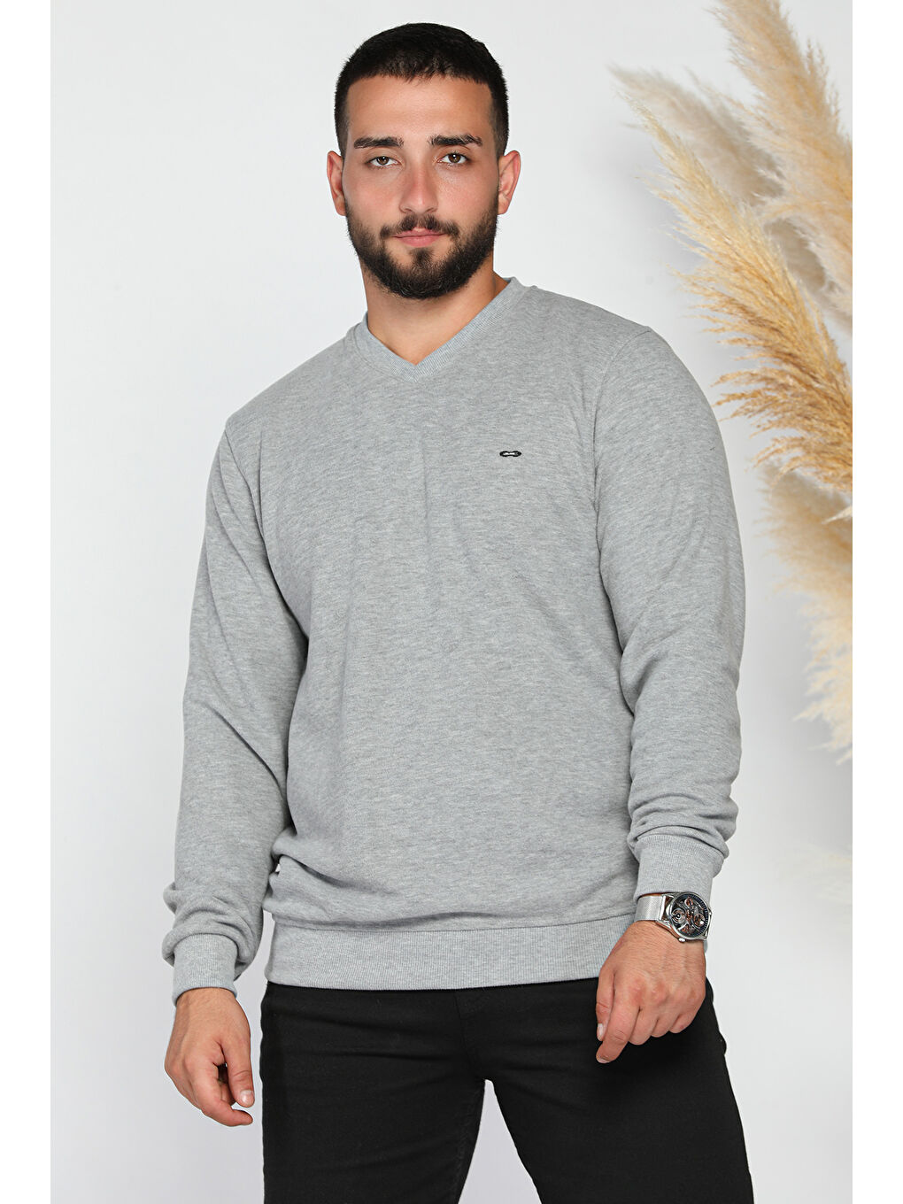 Mishar İtalia Gri Erkek V Yaka Selanik Sweatshirt