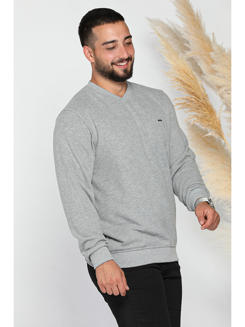 Mishar İtalia Gri Erkek V Yaka Selanik Sweatshirt - 1