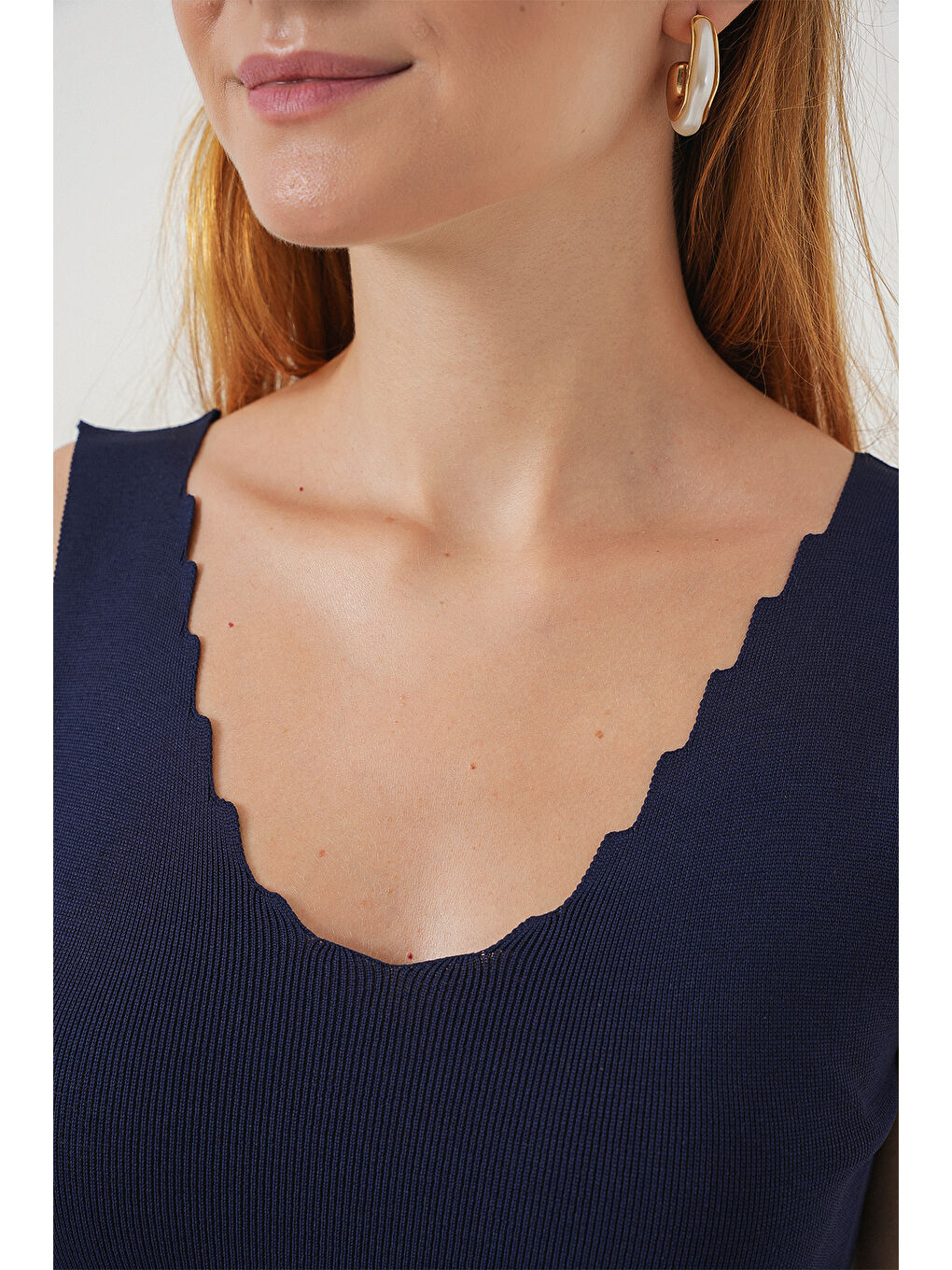 Kadın Zikzaklı V Yaka Bluz 15930 - Lacivert-3