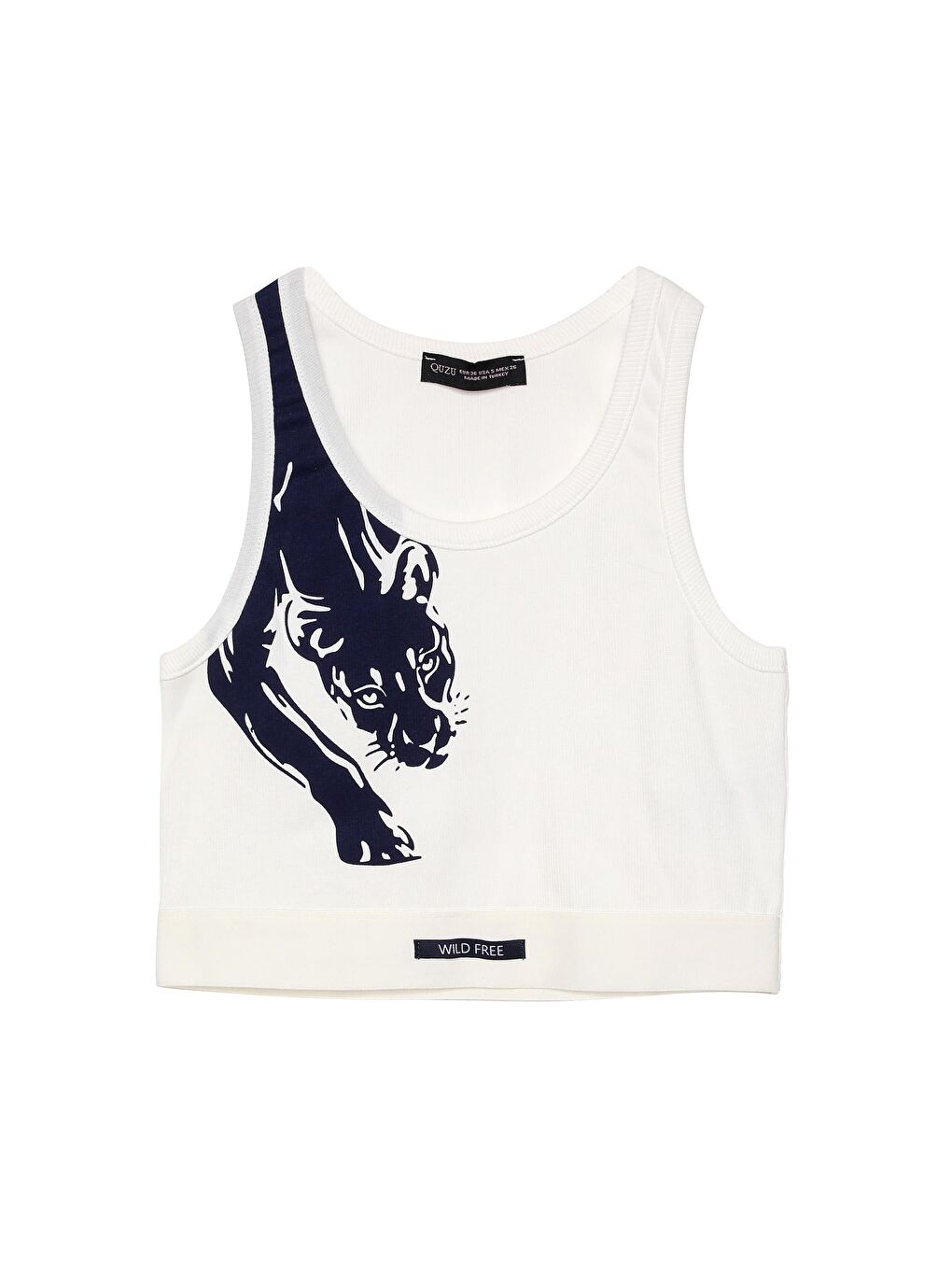 Halter Yaka Desenli Crop Atlet Lacivert-1