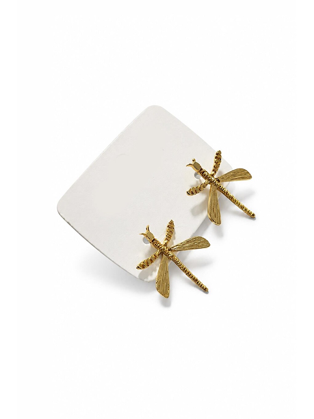 Sarı Dragonfly Mat Gold Kadın Çivi Küpe-3