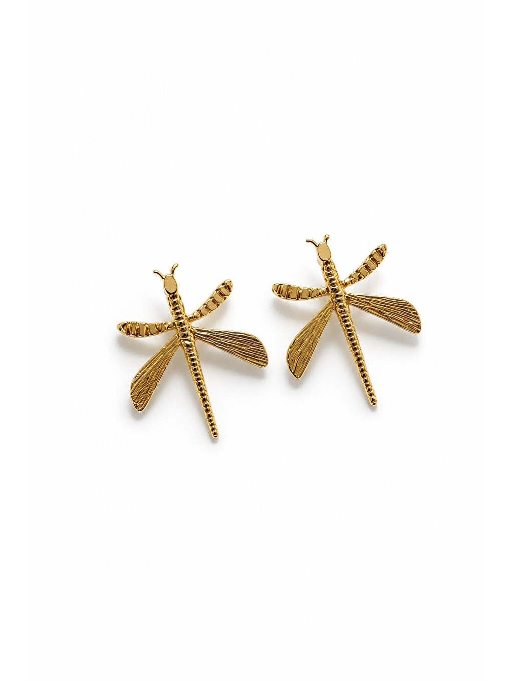 Sarı Dragonfly Mat Gold Kadın Çivi Küpe-5