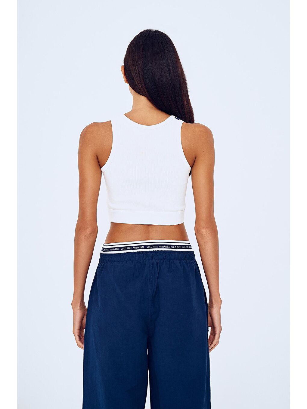 Halter Yaka Desenli Crop Atlet Lacivert-4