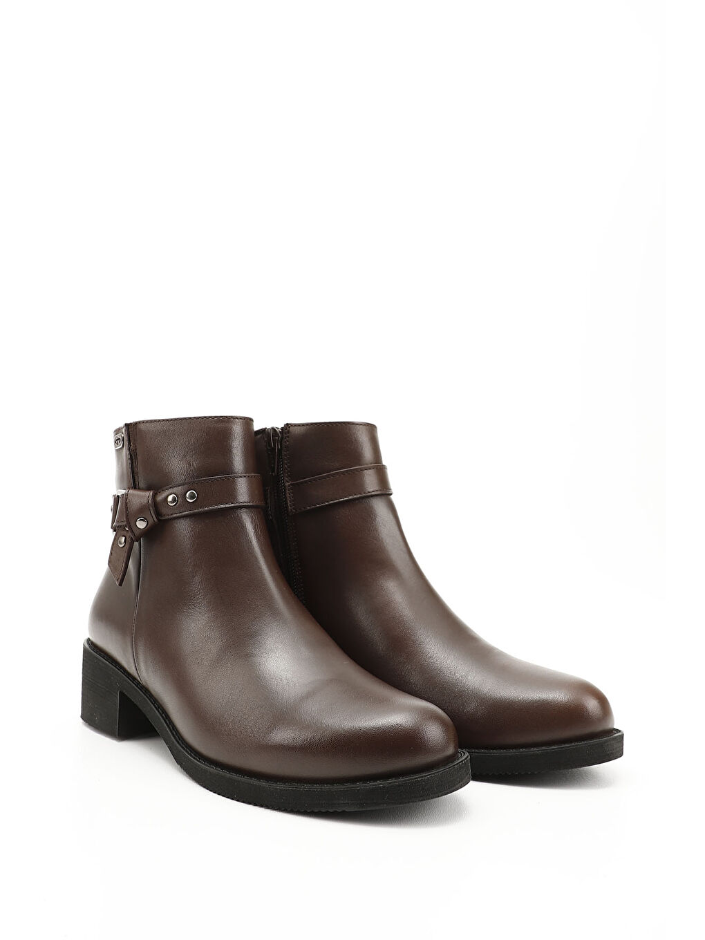 Kahverengi Kadın ORTA KAHVERENGİ Fermuarlı Kalın Topuklu Hakiki Deri Bot-1