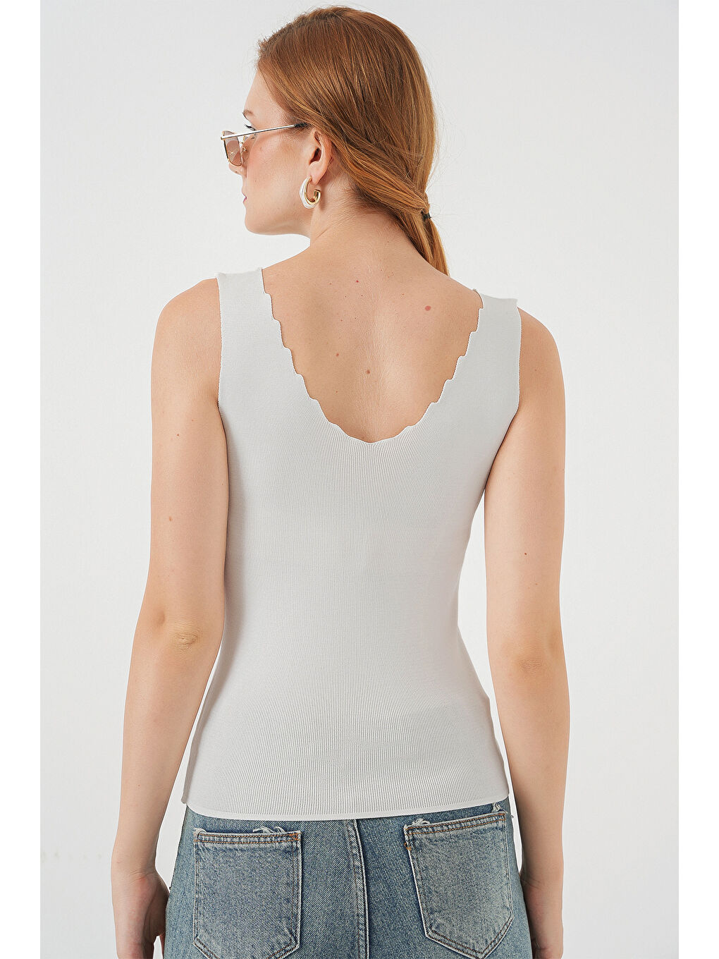 Kadın Zikzaklı V Yaka Bluz 15930 - Beyaz-5