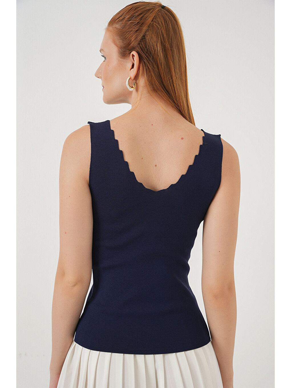 Kadın Zikzaklı V Yaka Bluz 15930 - Lacivert-4