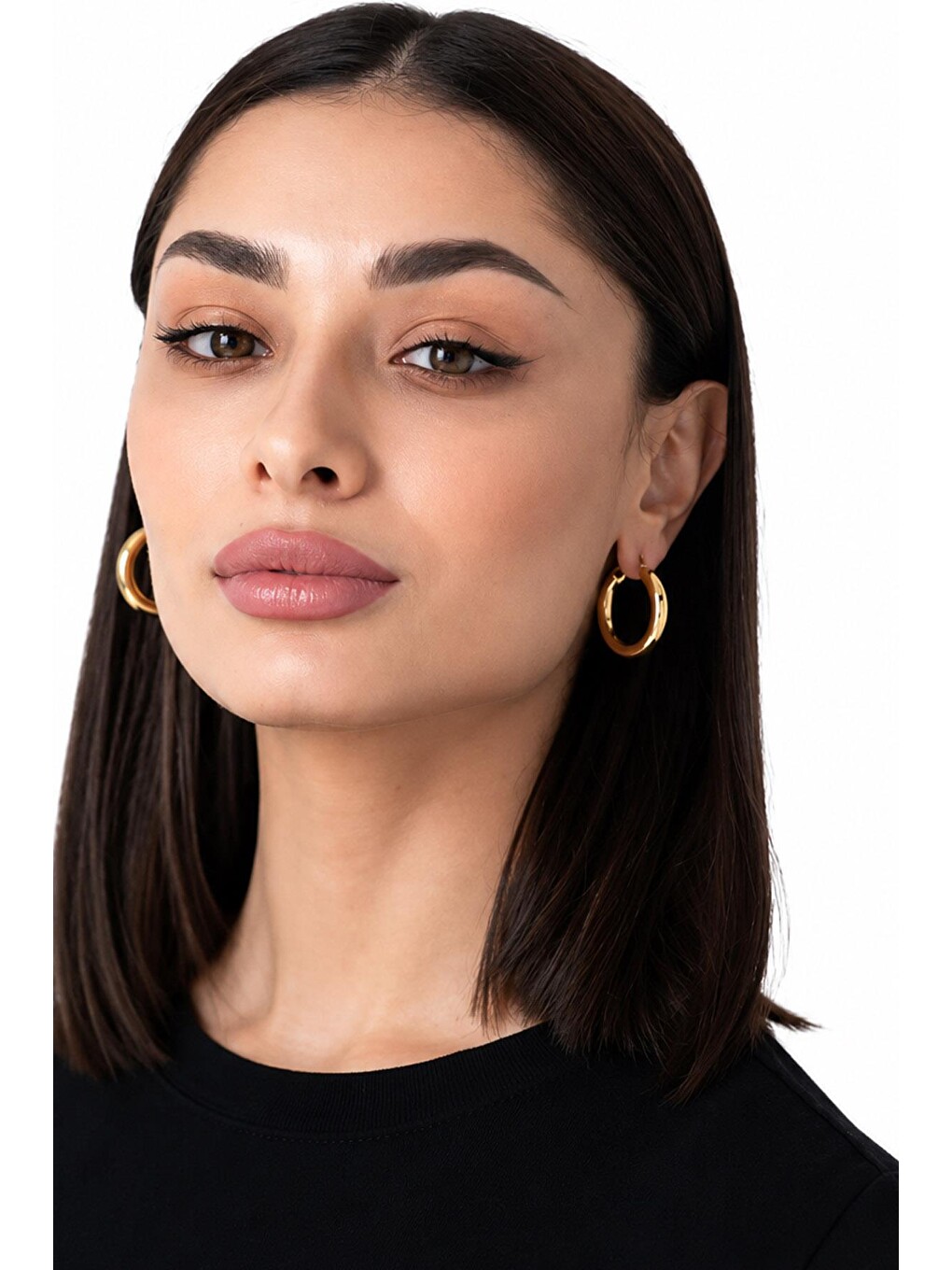 Sarı Kalın Boru Halka Küpe- 3 Cm-4