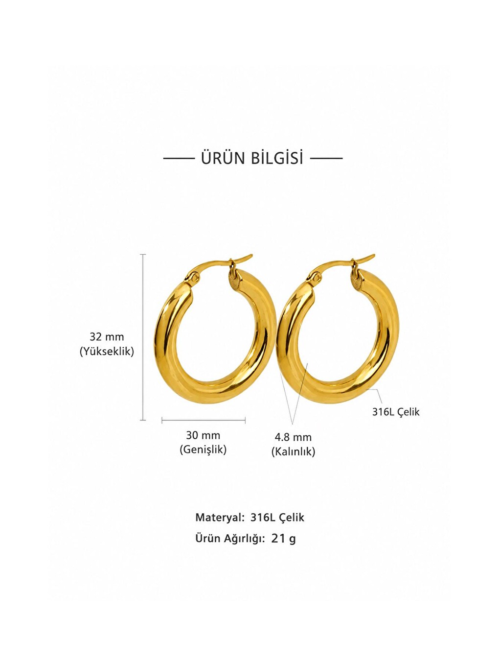 Sarı Kalın Boru Halka Küpe- 3 Cm-6