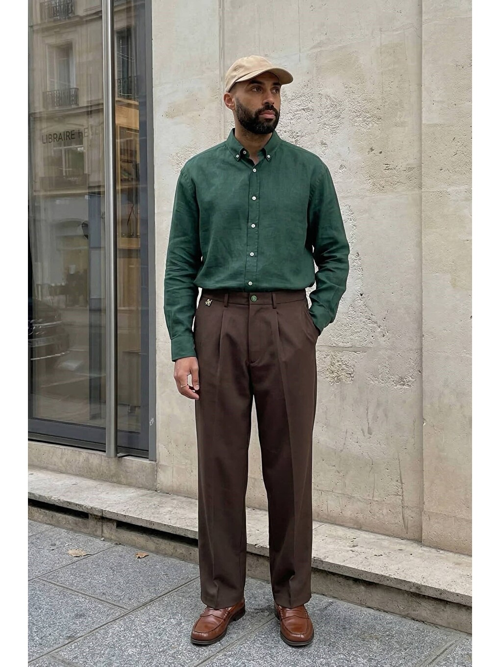 Erkek Relaxed Fit Pile Detaylı Premium Kumaş Pantolon Kahverengi-2