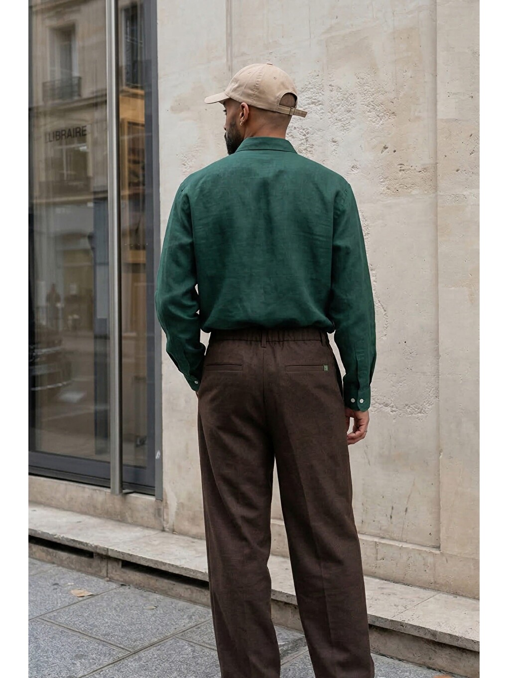Erkek Relaxed Fit Pile Detaylı Premium Kumaş Pantolon Kahverengi-3