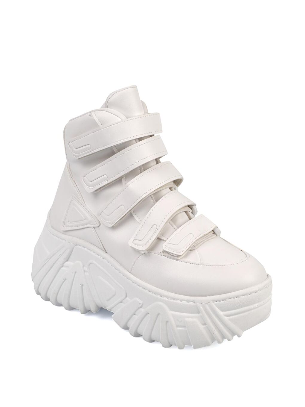 Beyaz Yuvarlak Burunlu Cırtlı Spor Kadın Bot-3