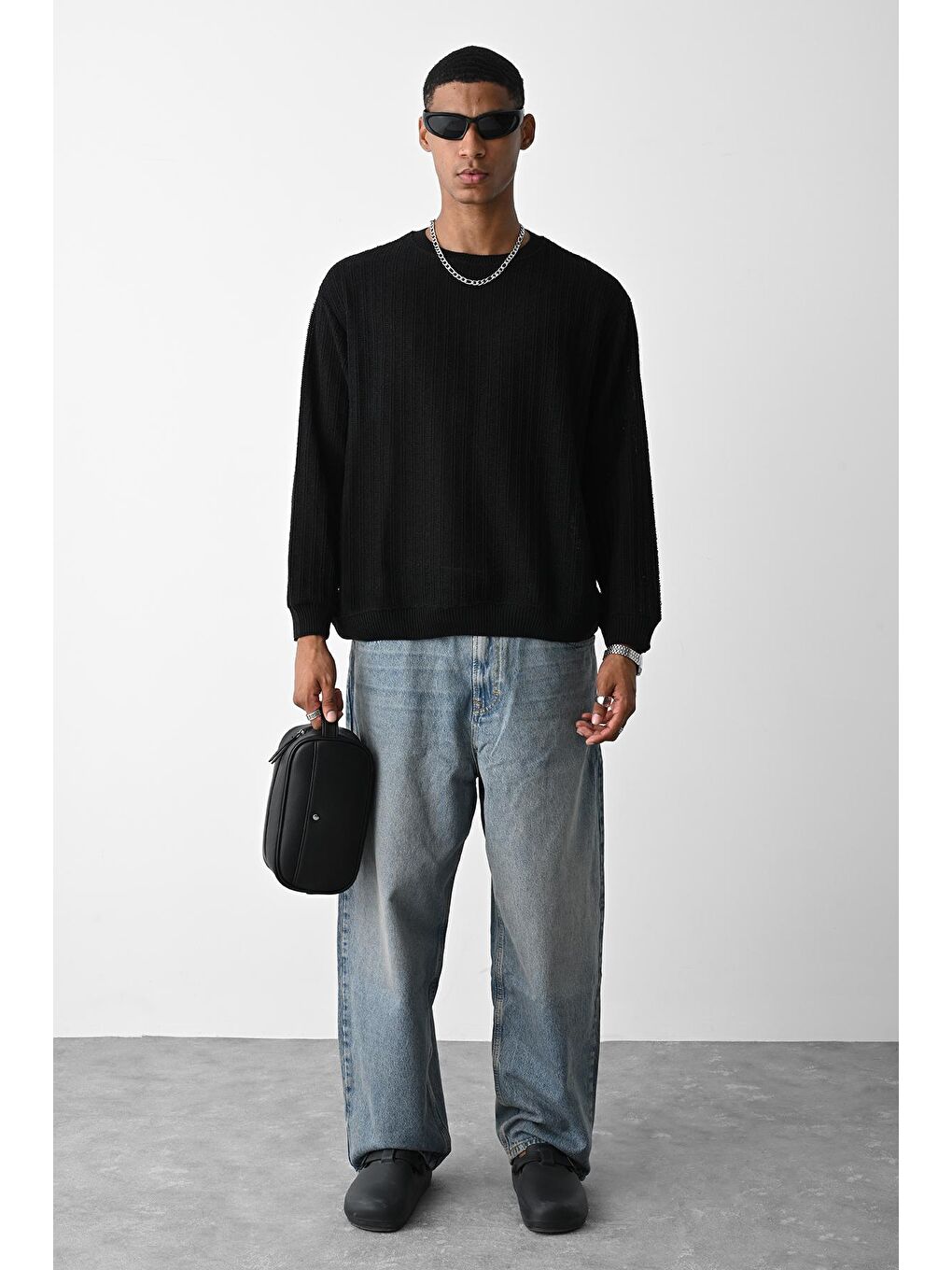 Siyah Örme Oversize Triko Kazak