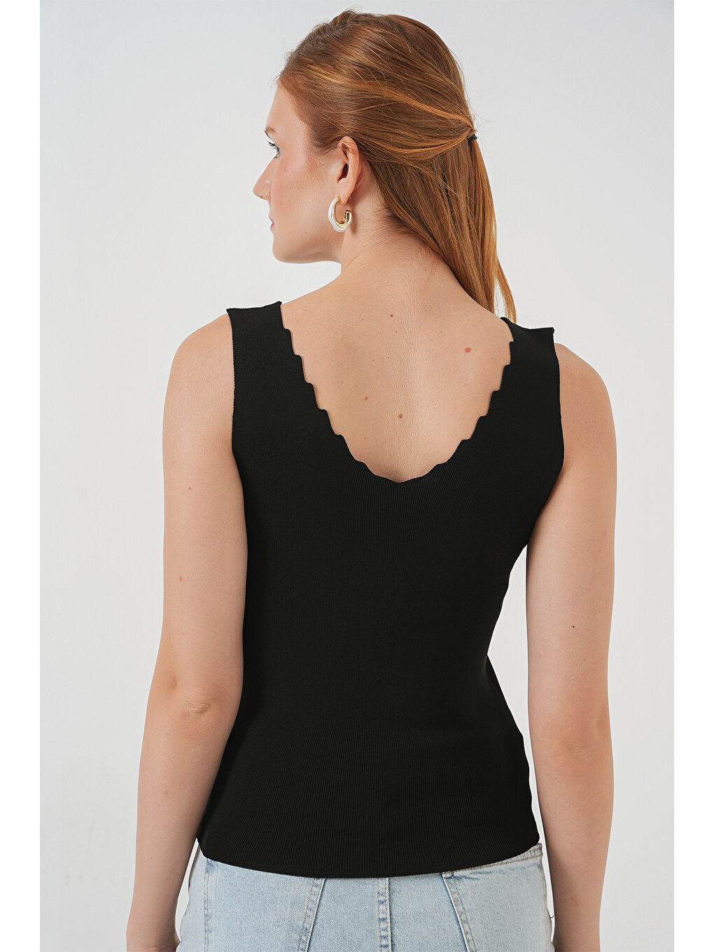 Kadın Zikzaklı V Yaka Bluz 15930 - Siyah-5