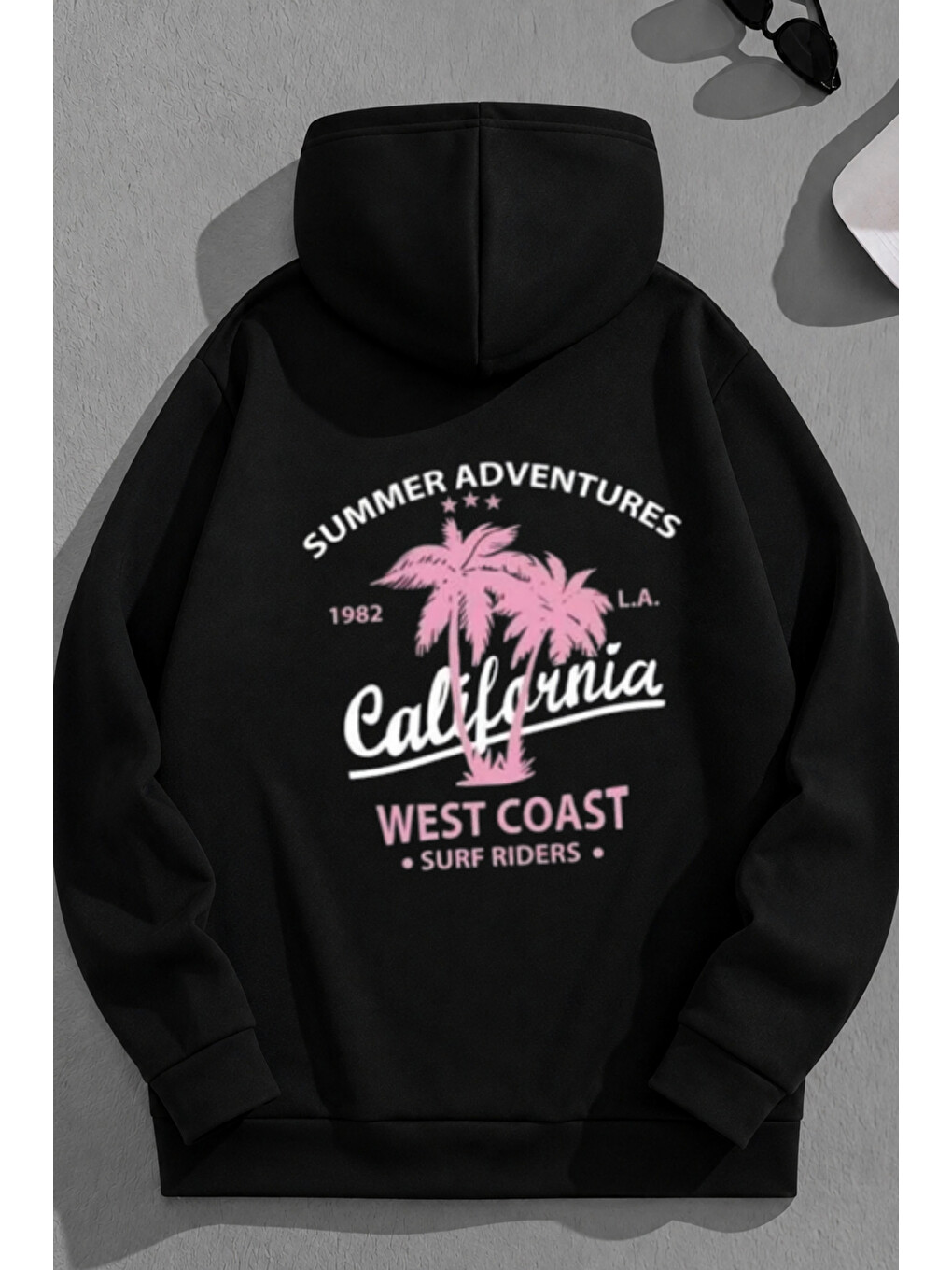 Unisex 3 İplik Pamuklu Siyah Sacalif1982 Baskı Bol Kalıp Sweatshirt Hoodie