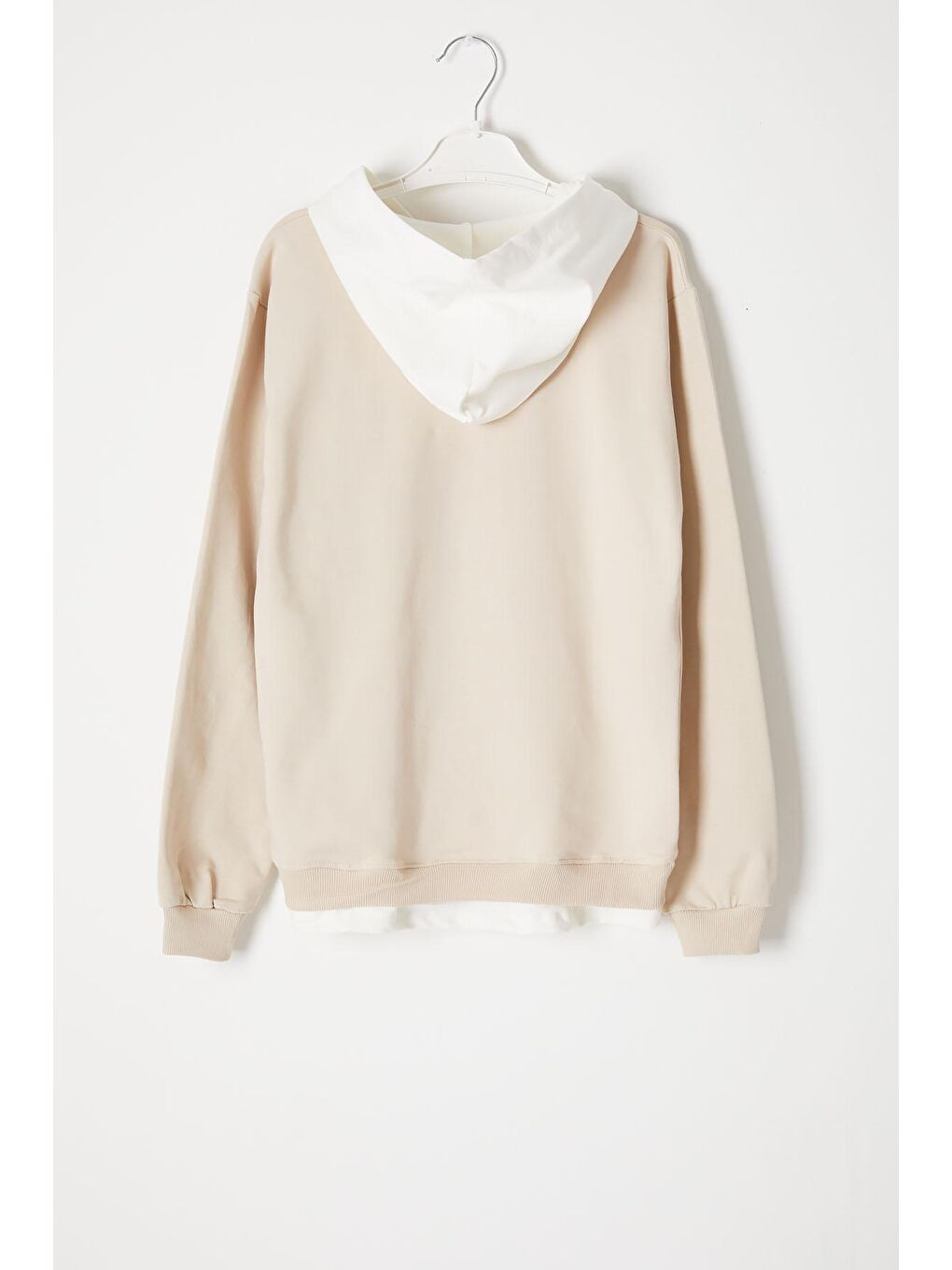 Ekru Krem Simple Yazı Baskı Kapüşonlu Kız Sweatshirt 16597-2