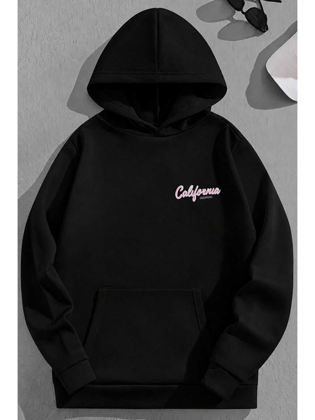 Unisex 3 İplik Pamuklu Siyah Sacalif1982 Baskı Bol Kalıp Sweatshirt Hoodie-1