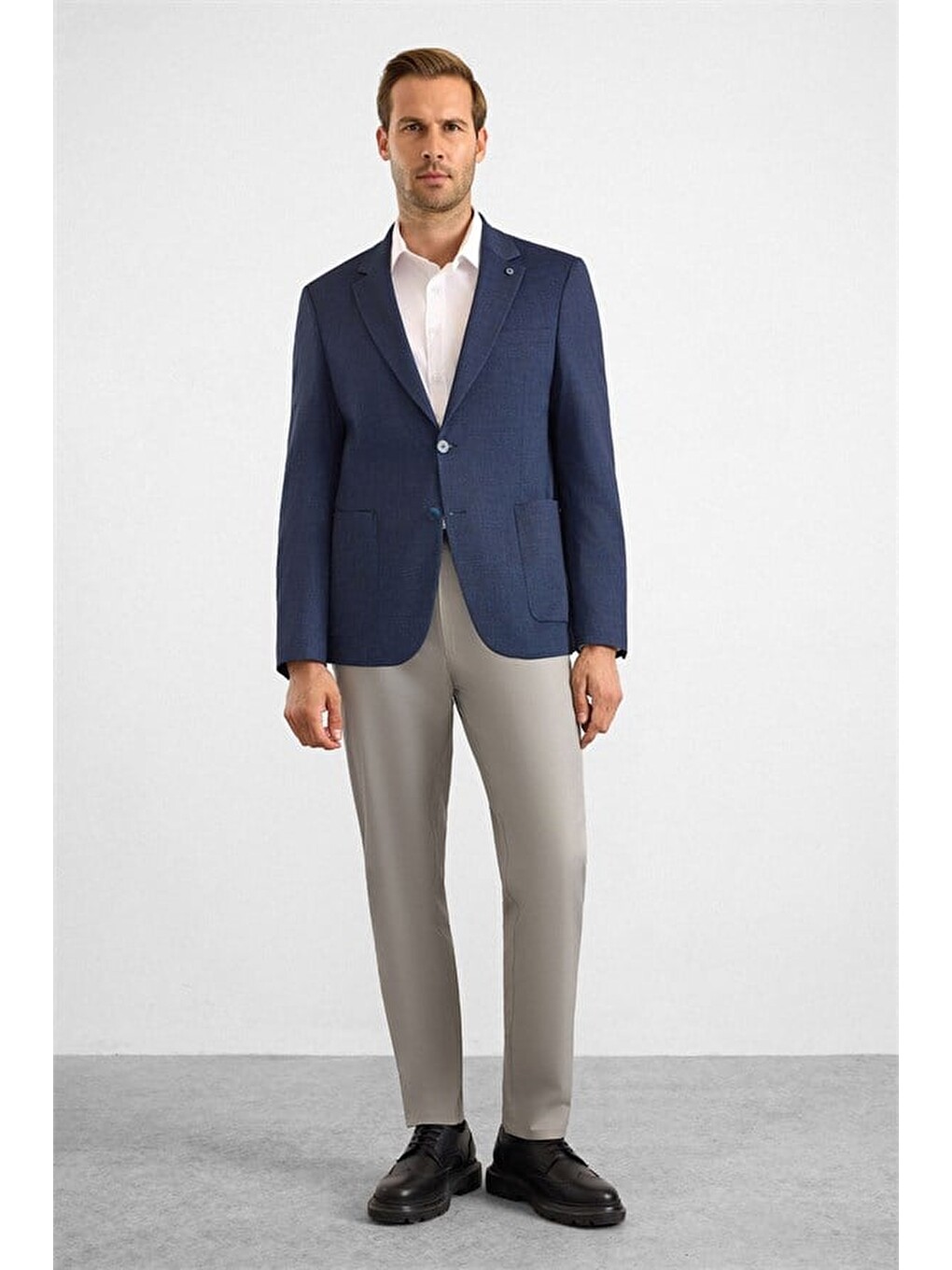 Lacivert Slim Mono Yaka Torba Cep 6 Drop Klasik Ceket-2