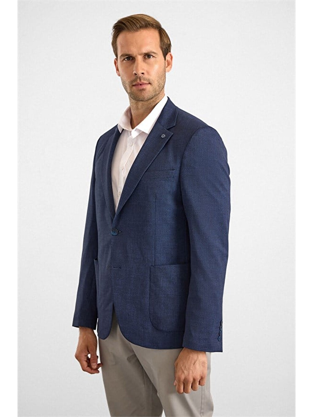 Lacivert Slim Mono Yaka Torba Cep 6 Drop Klasik Ceket-4