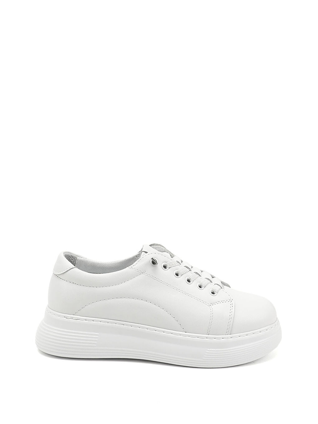 GÖNDERİ(R) Beyaz Kadın BEYAZ-AÇIK GRİ Lastik Bağcıklı Comfort Hakiki Deri Sneaker