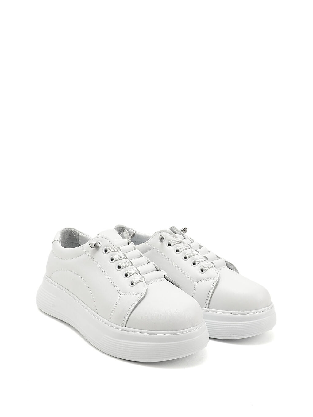 GÖNDERİ(R) Beyaz Kadın BEYAZ-AÇIK GRİ Lastik Bağcıklı Comfort Hakiki Deri Sneaker - 1