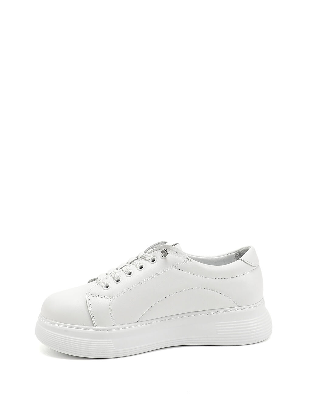 GÖNDERİ(R) Beyaz Kadın BEYAZ-AÇIK GRİ Lastik Bağcıklı Comfort Hakiki Deri Sneaker - 2