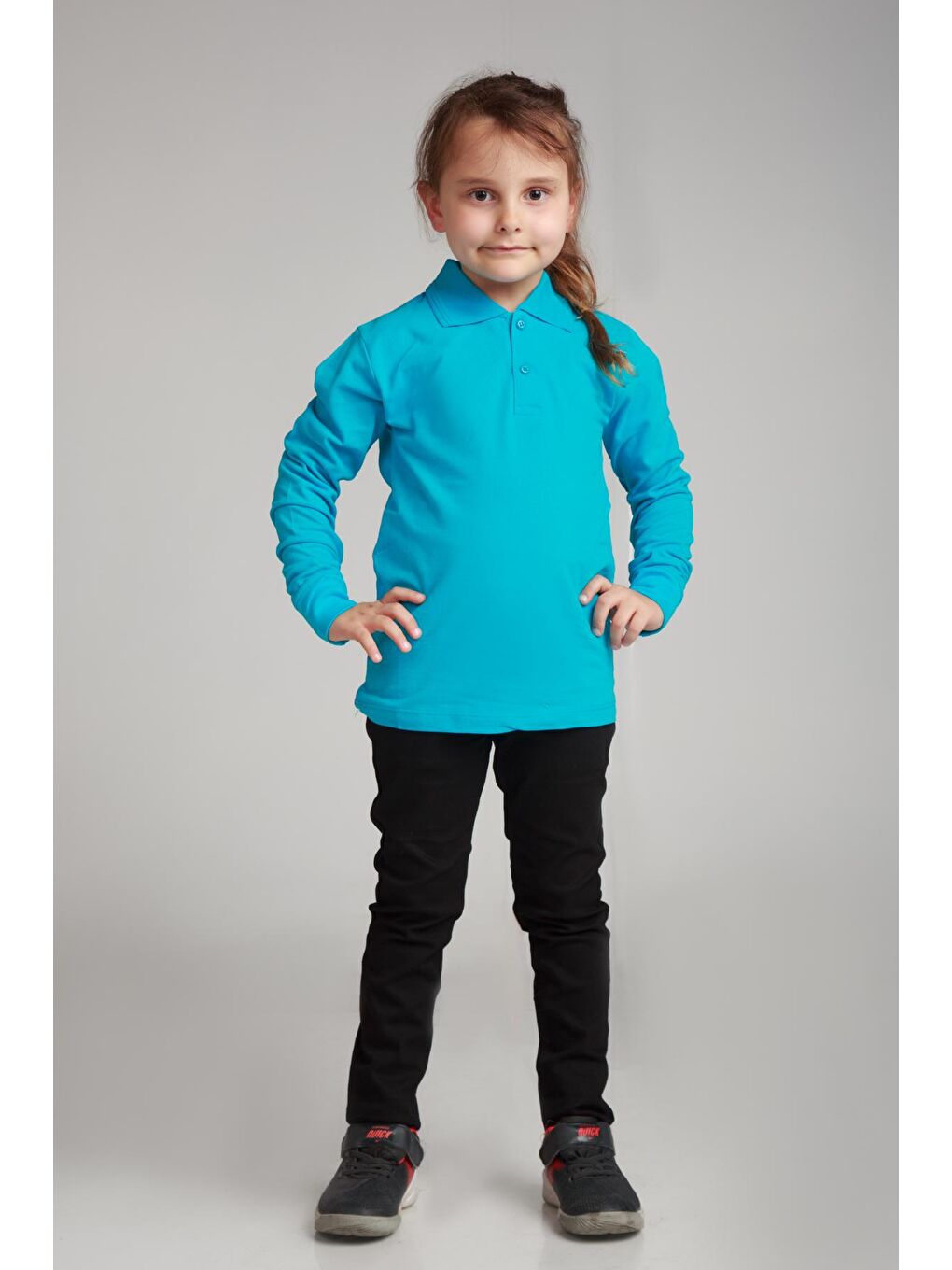 Turkuaz Kids Polo Yaka Basic Uzun Kollu Kız Çocuk-1