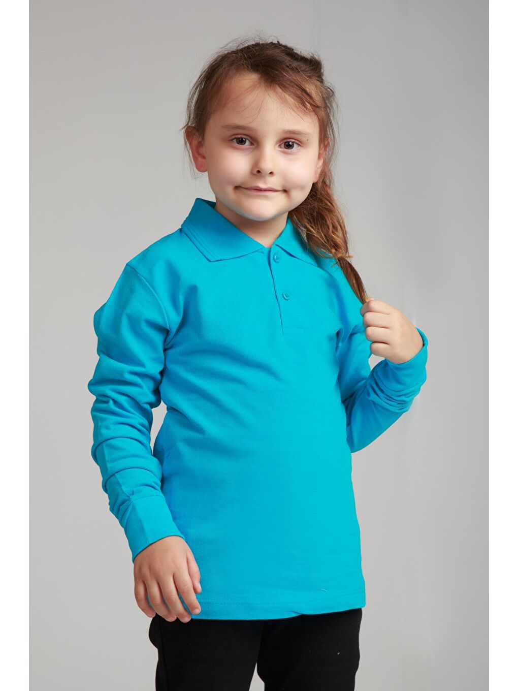 Turkuaz Kids Polo Yaka Basic Uzun Kollu Kız Çocuk-3