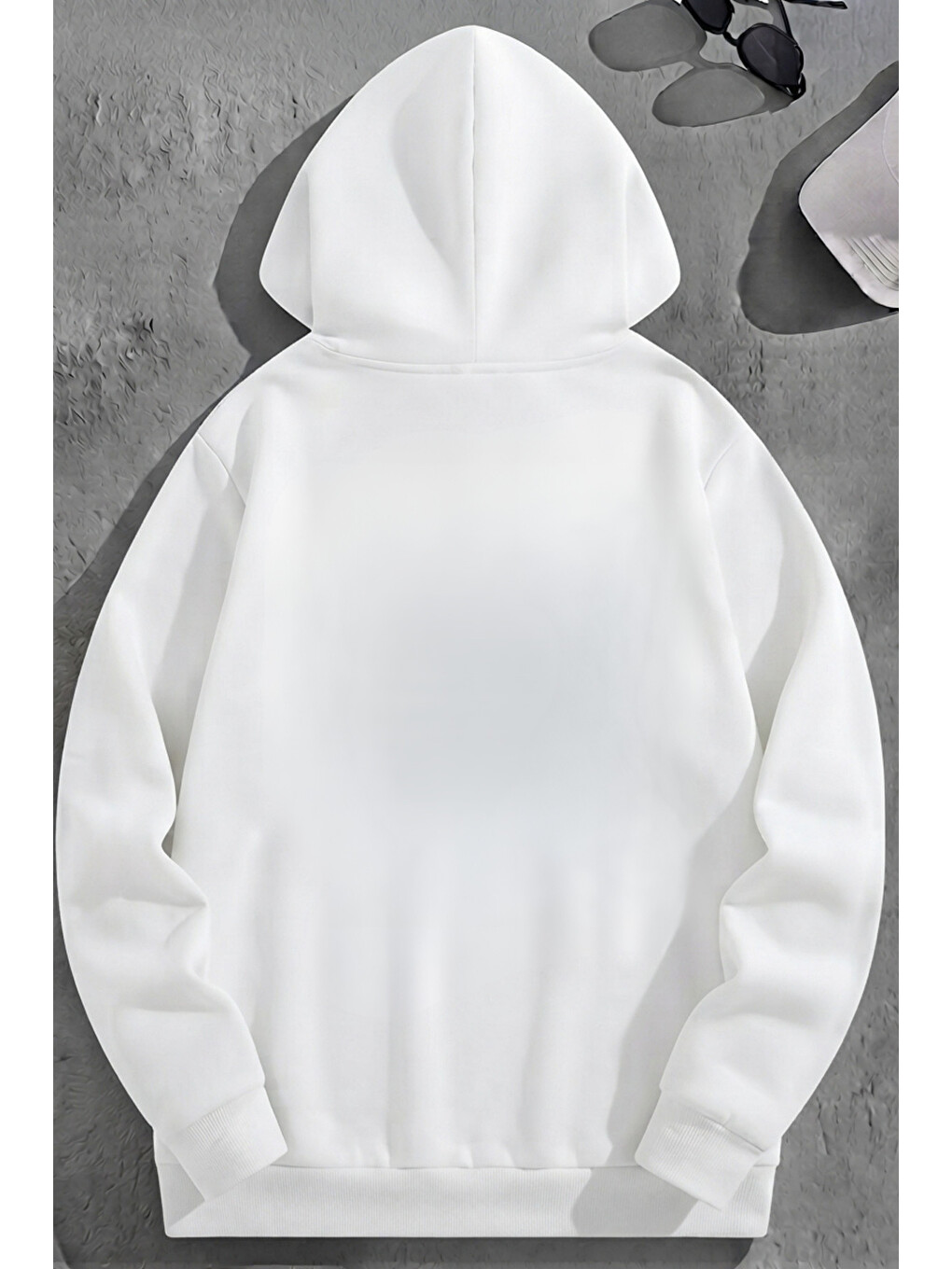 Unisex 3 İplik Pamuklu Beyaz Smile Baskı Bol Kalıp Sweatshirt Hoodie-1