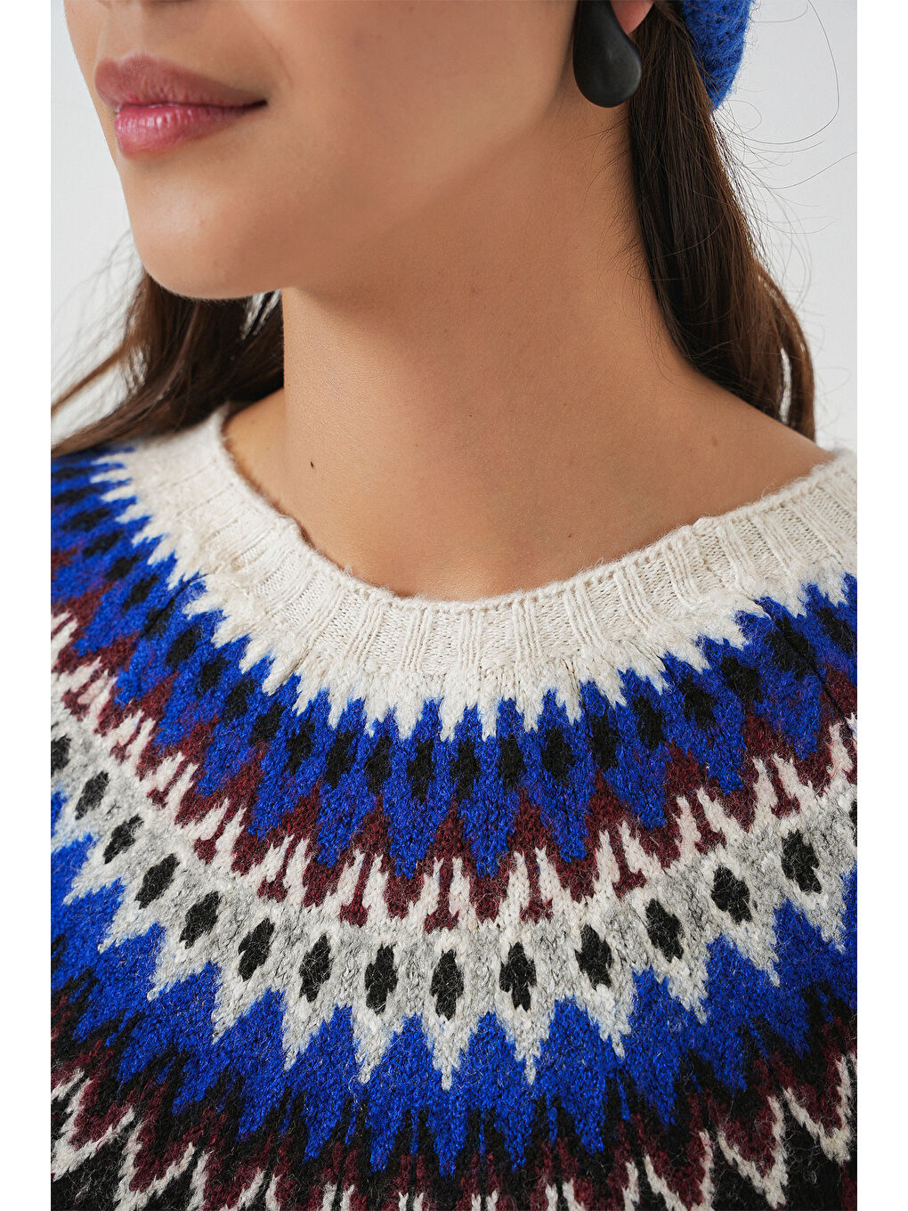 Kadın Desenli Triko Kazak 15932 - Siyah-4