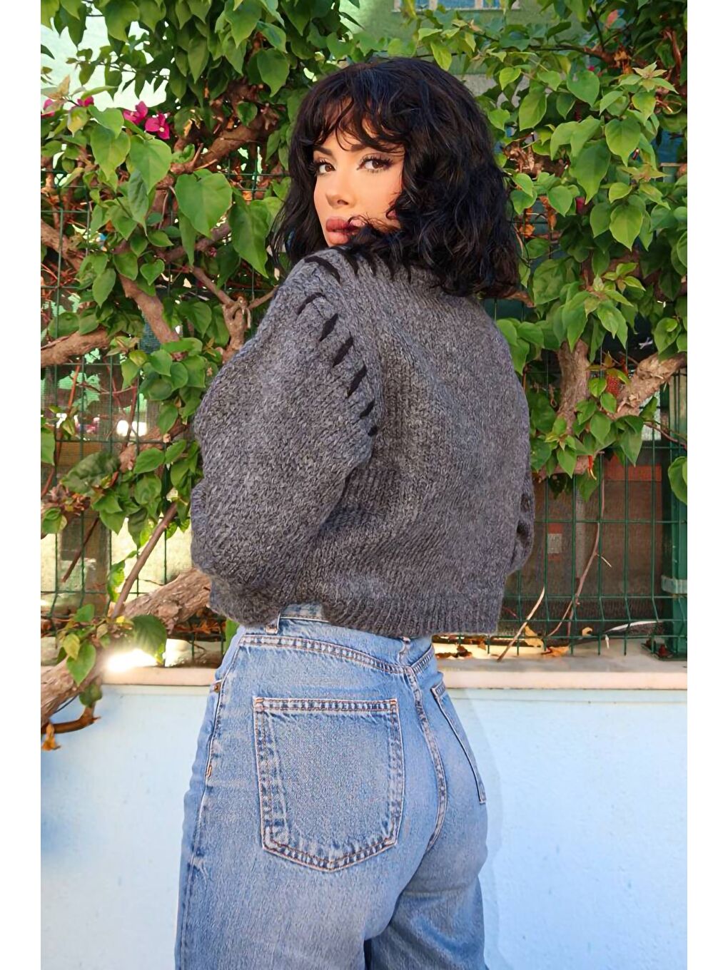 Antrasit Omzu Dikiş Detaylı Boğazlı Triko Kazak A-081-3