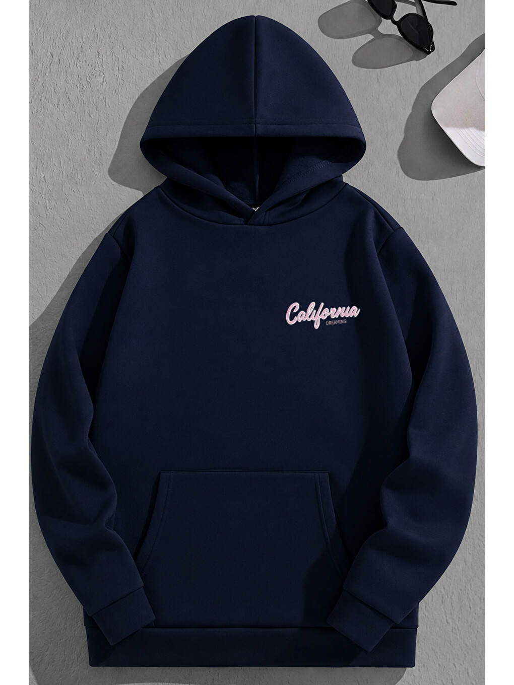 Unisex 3 İplik Pamuklu Lacivert Sacalif1982 Baskı Bol Kalıp Sweatshirt Hoodie-1