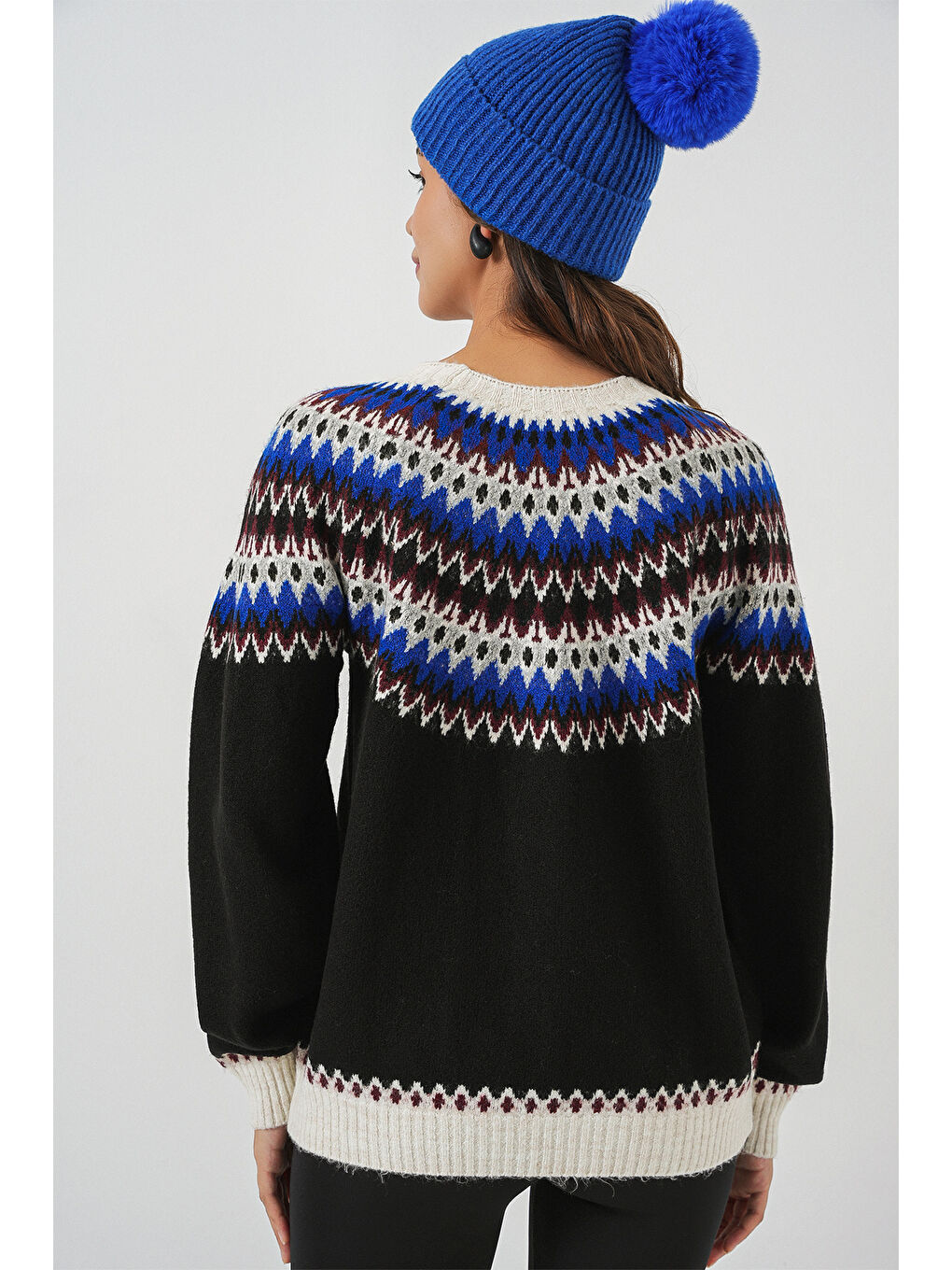 Kadın Desenli Triko Kazak 15932 - Siyah-5