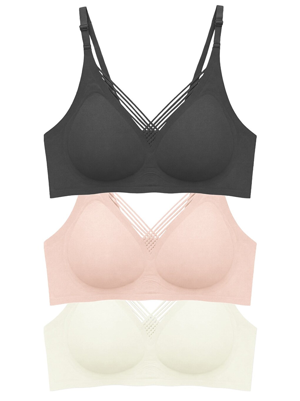 Siyah Seamless Bra - Lucent | Lazer Kesim Balensiz Ön Çapraz Şerit Detaylı Kadın Sütyen 3'Lü Paket-2