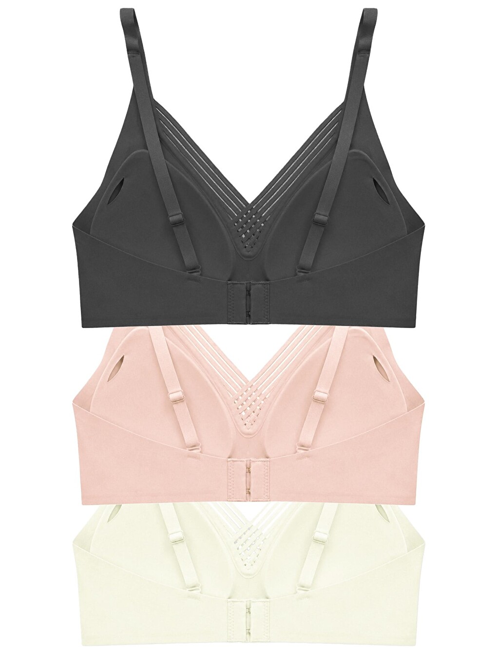 Siyah Seamless Bra - Lucent | Lazer Kesim Balensiz Ön Çapraz Şerit Detaylı Kadın Sütyen 3'Lü Paket-2-1